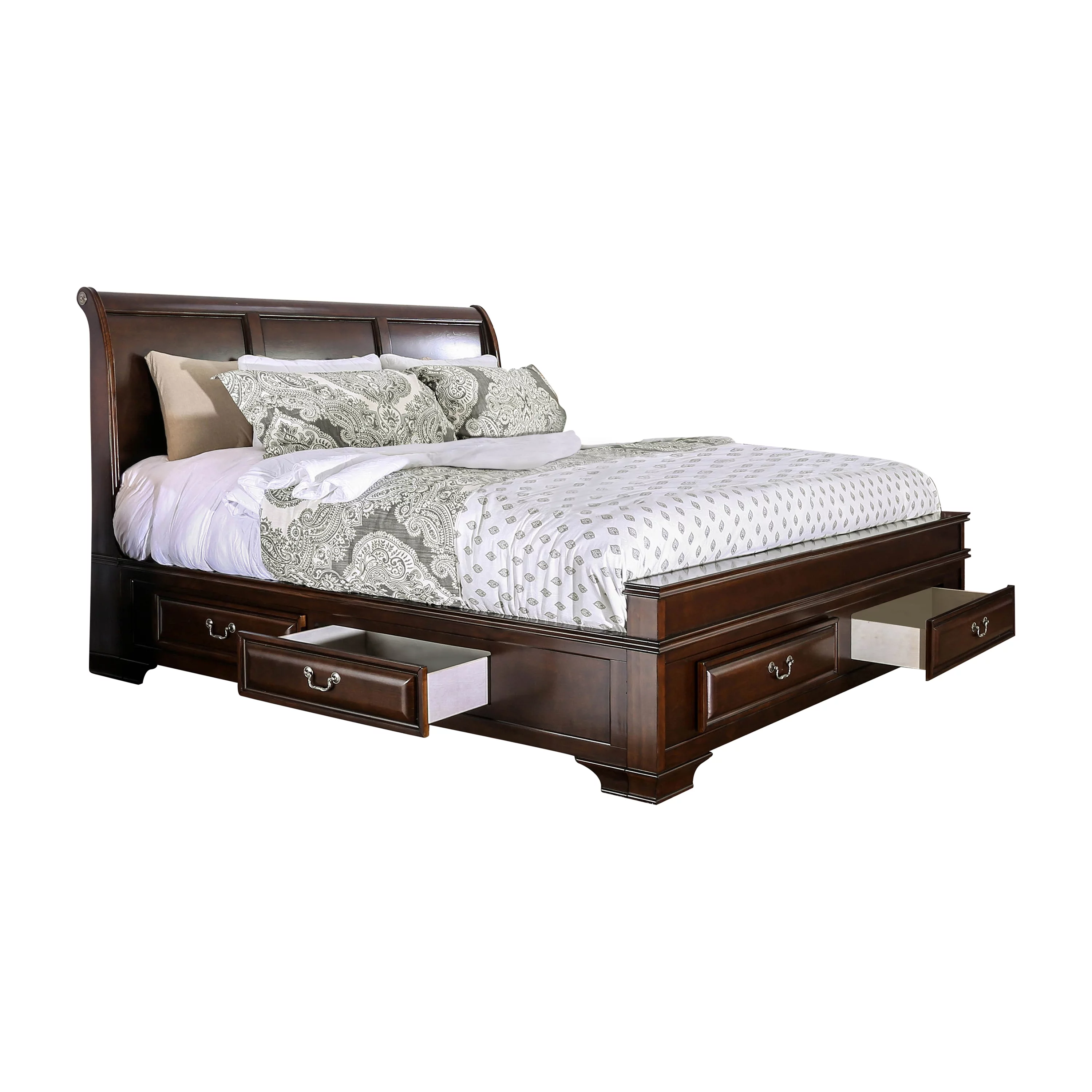 Furniture of America Damien Platform Bed, California King, Brown Cherry