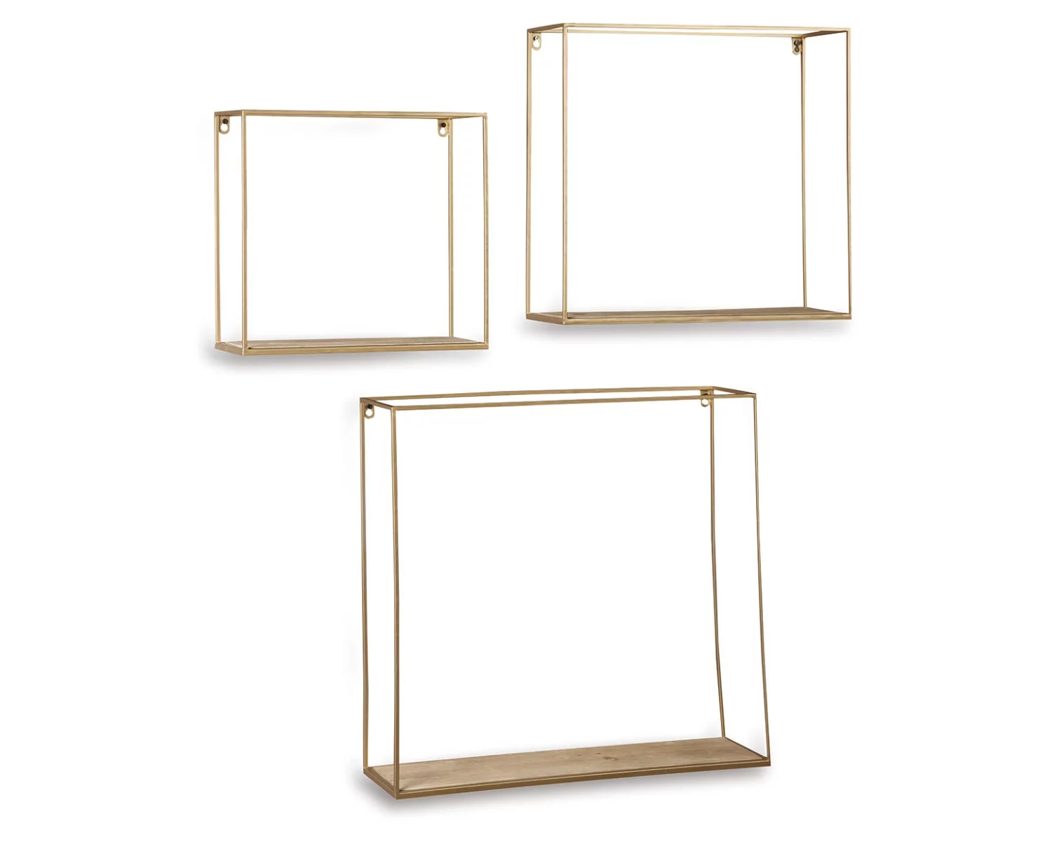Signature Design by Ashley Contemporary Efharis Wall Shelf (Set of 3)  Natural/Gold Finish