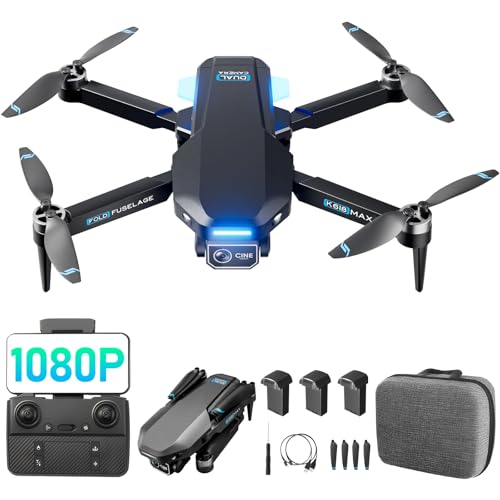 ShowyLive Drone with Camera 1080P, FPV Drone for Kids Age 8+, Adjustable Lens Quadcopter with Brushless Motor, Obstacle Avoidance, One Key Take off, 3 Batteries (Black)