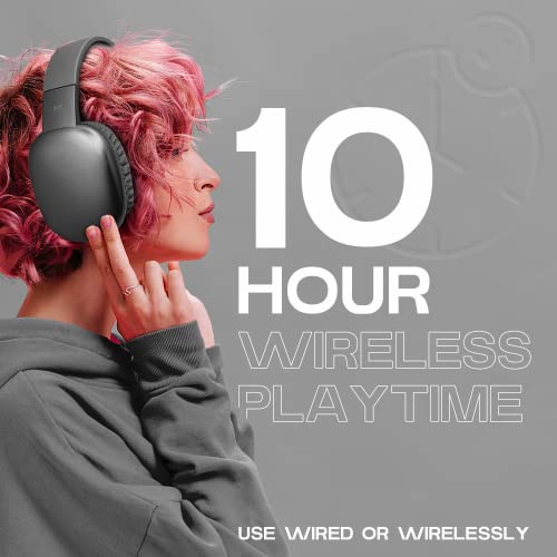 iJoy Ultra Wireless Headphones with Microphone- Rechargeable Over Ear Wireless Bluetooth Headphones with 10Hr Playtime, SD Slot, Backup Wire- Soft Cushion Wireless Headset with Mic (Blue)