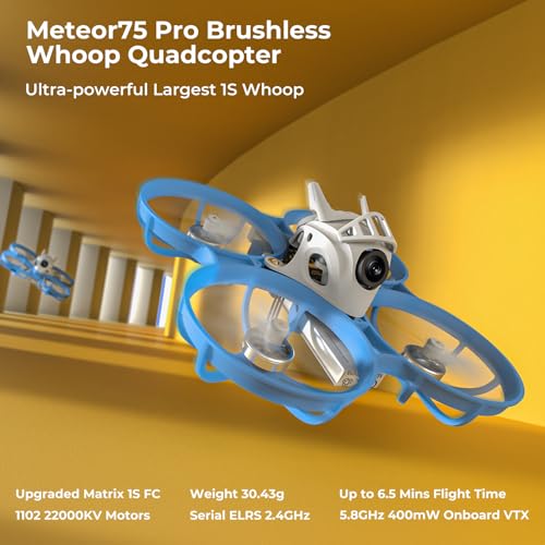 BETAFPV Meteor75 Pro 1S Brushless Drone with Matrix 1S 5IN1 FC, 1102 22000KV Motor, 45mm 3-Blade Prop for FPV Freestyle Racing Indoor Outdoor, Fly Time Up to 6.5Min with BT2.0 550mAh Lipo - ELRS