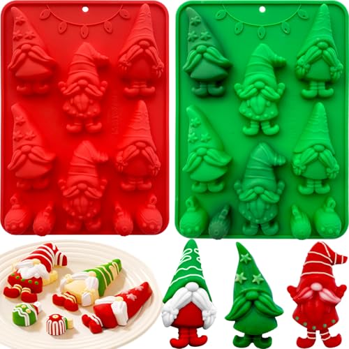 Christmas Silicone Mold for Baking, 2 Pack Christmas Gnome Candy Chocolate Molds for Mini Cakes, Handmade Soap, Chocolate, Jello, Candy and Candles,With Christmas Bell Shape Silicone Mold