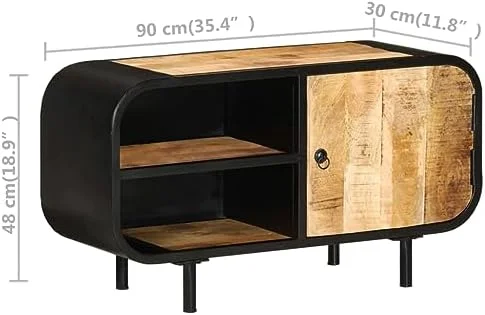 RUNFAYBIU Industrial-Style TV Stand Cabinet - Vintage Rough Mango Wood  Brown  Ample   Compartment with Shelves  35.4"x11.8"x18.9" - DIY Assembly