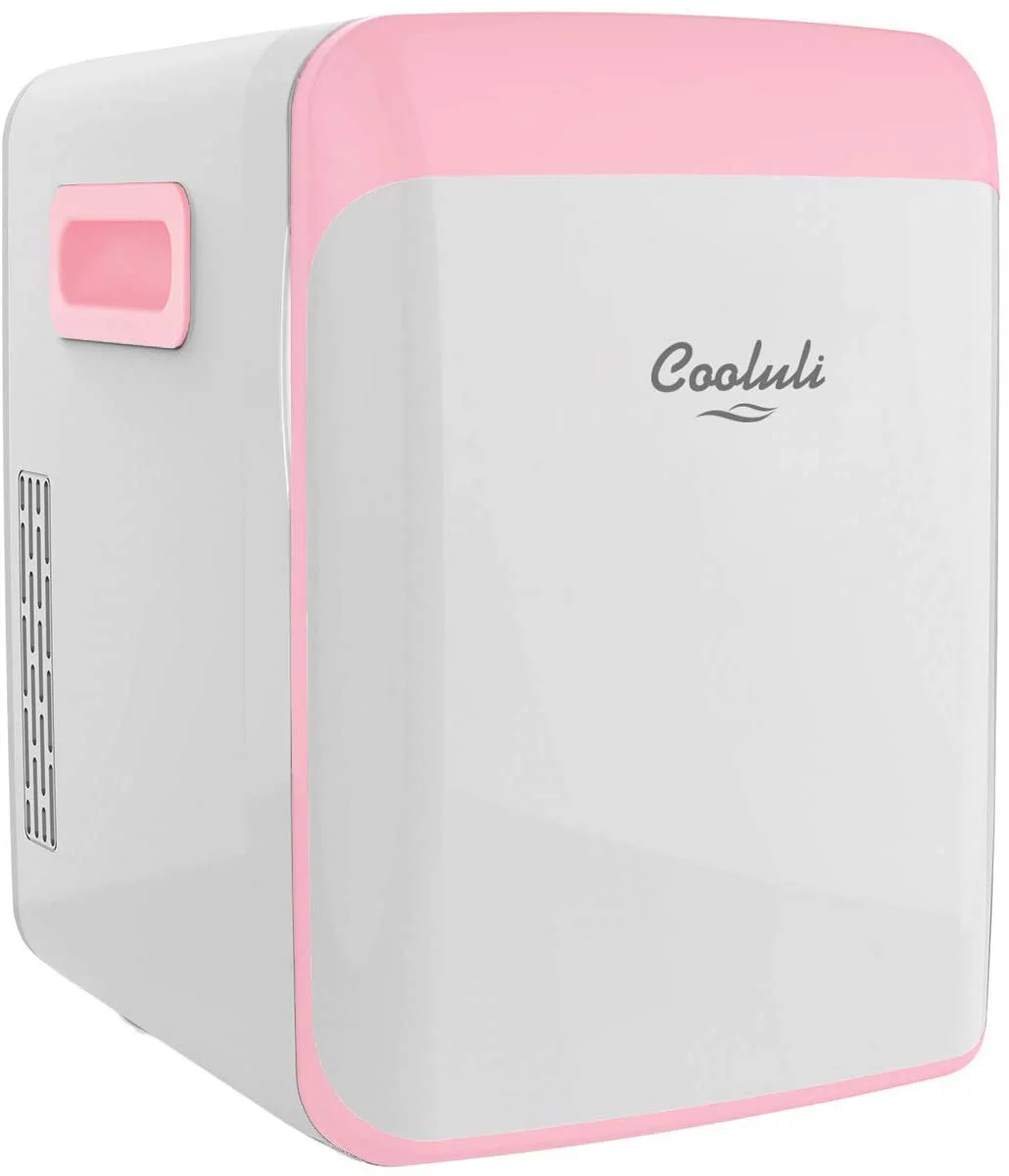 Cooluli Classic Pink 15 Liter Compact Portable Cooler Warmer Mini Fridge for Bedroom, Office, Dorm, Car - Great for Skincare & Cosmetics (110-240V/12V)