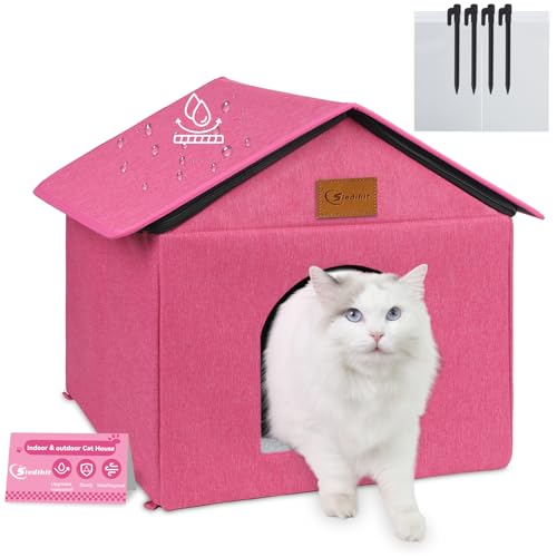 Outdoor Cat House, Cat Shelter Feral Pet Outside Waterproof Cat House for Outdoor/Indoor Cats, Insulated Cat Bed for All Seasons with Cozy Cushion, Easy to Assemble, Grey