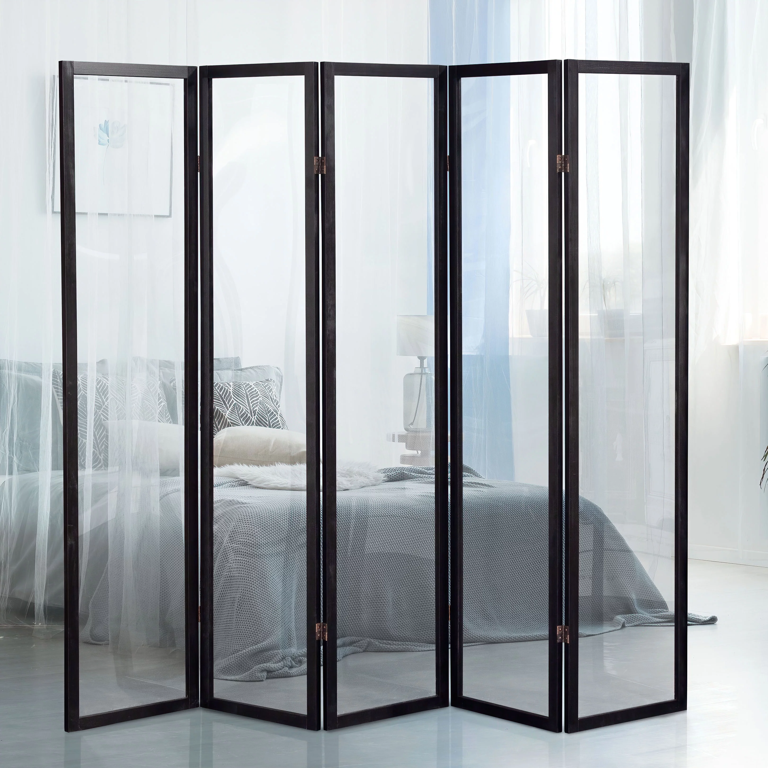 Oriental Furniture 6 ft. Tall Clear Screen Black - 5 Panel