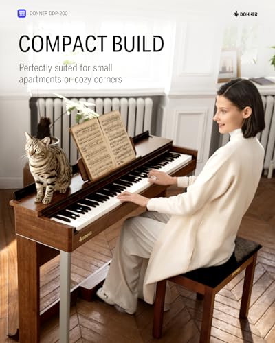 Donner DDP-100 88-Key Weighted Action Digital Piano, Beginner keyboard piano Bundle with Furniture Stand, Power Adapter, White