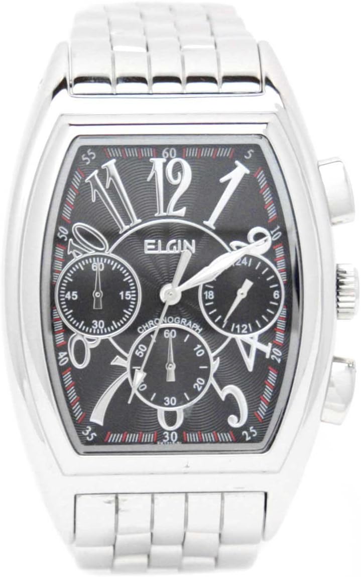 Elgin FK1215S-B Men's Watch, Silver, Dial Color - Black, Watch