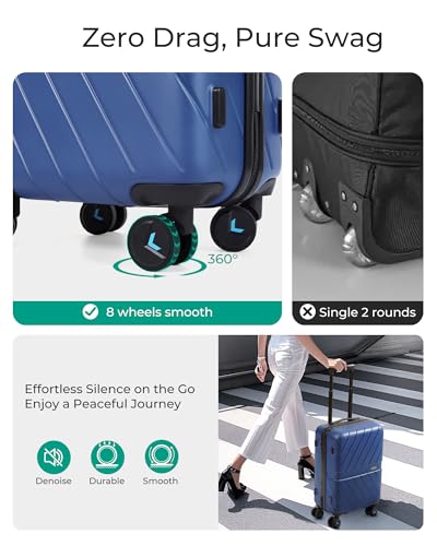 BAGSMART Carry On Luggage 22x14x9 Airline Approved With TSA Lock, 1OO% Polycarbonate Hardside Luggage with Spinner Wheels, Durable Hard Shell Carry On Suitcase 20 inch Black