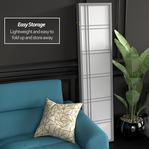 Red Lantern 6 ft. Tall Double Cross Shoji Screen-Grey-3 Panels Room Divider