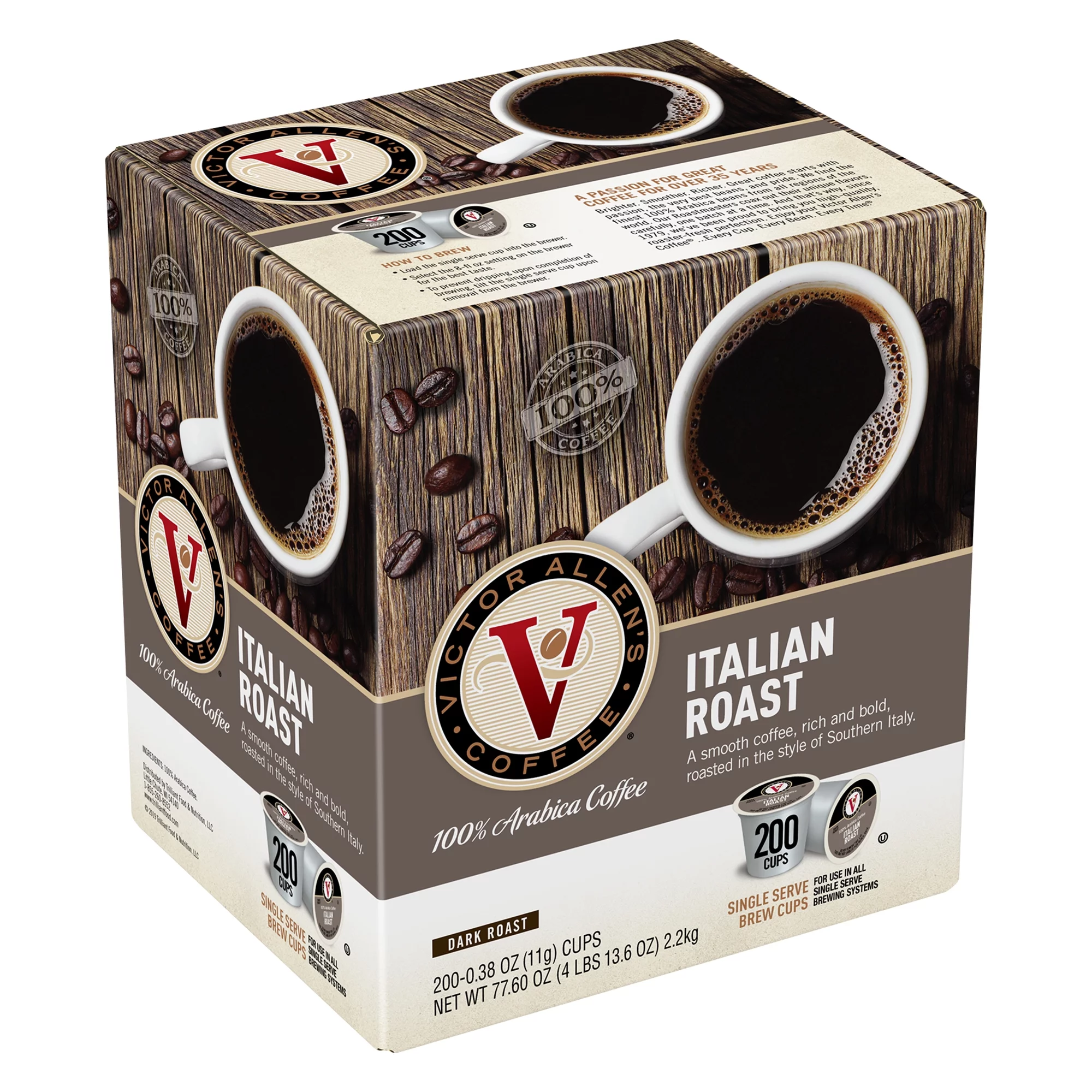 Victor Allen's Coffee Italian Roast, Dark Roast, 200 count, Single Serve Coffee Pods for Keurig K-Cup Brewers