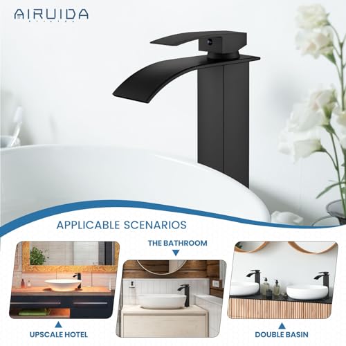 Airuida Brushed Gold Tall Waterfall Bathroom Vessel Sink Faucet Modern Bathroom Vanity Faucet Single Handle Single Hole Farmhouse Bar Mixer Tap Washbasin Faucet Deck Mount