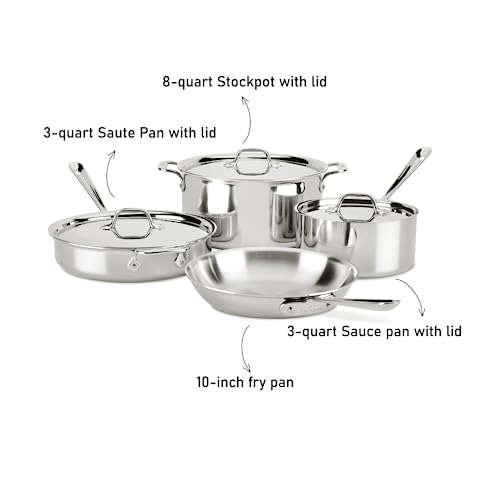 All-Clad D3 3-Ply Stainless Steel Cookware Set 10 Piece, Induction Compatible, Oven Broiler Safe 600F, Kitchen Cooking Set w/ Fry Pans, Saucepans, Saute Pans, Stockpot, Lids, Pots and Pans, Silver