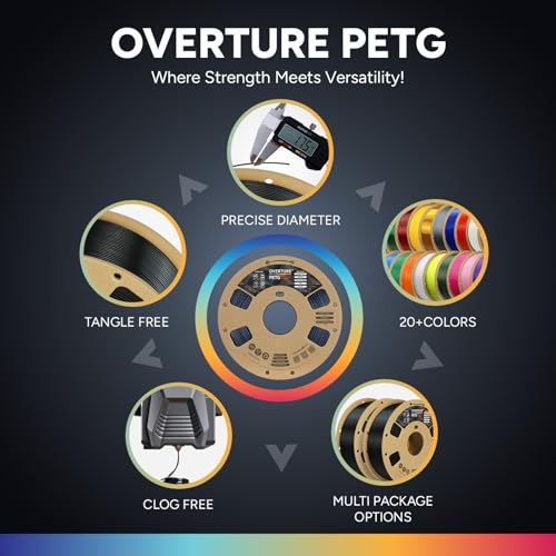 OVERTURE PETG 3D Printer Filament 1.75mm, Neatly Wound Durable PETG 2kg Spool (4.4lbs), Strong Toughness Filament, Dimensional Accuracy +/- 0.02mm, Fit Most FDM Printers (Black (2-Pack))