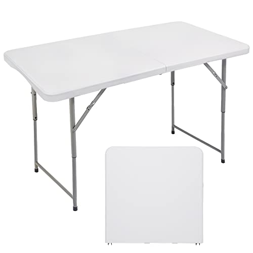 FORUP Folding Utility Table, 4ft Fold-in-Half Portable Plastic Picnic Party Dining Camp Table