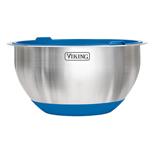 VIKING Culinary Stainless Steel Mixing Bowl Set, 10 piece, Non-slip Silicone Base, Includes Airtight Lids, Dishwasher Safe, Grey
