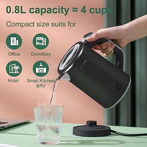 Small Electric Kettle Stainless Steel, 0.8L Portable Tea Kettle Auto Shut-off, Low Power Hot Water Kettle for Camping, Travel, Office and More