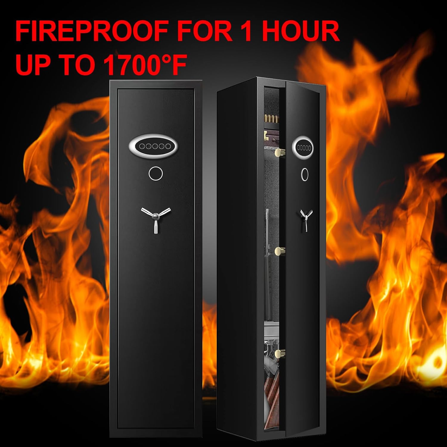 7-8 Extra Large Gun Safes for Home Rifle and Pistols, Heavy Duty Anti-Theft Gun Safes for Rifles and Shotguns, Home Rifle Safe with Removable Gun Rack, LED Light and Pistol Pockets