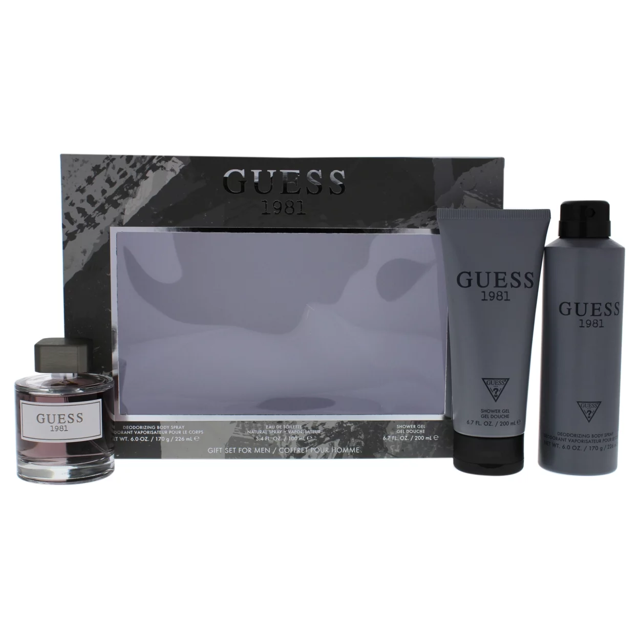 Guess 1981 by Guess for Men - 3 Pc Gift Set 3.4oz EDT Spray, 6oz Deodorant Body Spray, 6.7oz Shower