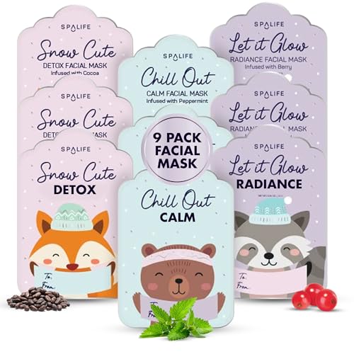 SpaLife Beauty Santa’s Workshop Christmas Face Mask Bundle | Korean Facial Masks | Hydrating, Soothing and Firming Sheet Mask Set | Christmas Face Masks for Women | Spa Party Favors | 12 Pack
