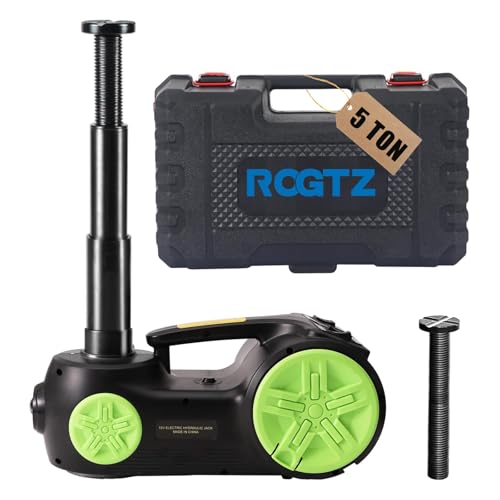 ROGTZ Upgraded Electric Hydraulic Car Jack Kit 5 Ton 12V Portable Lift Range 20.9 Inch with Impact Wrench and Tire Inflator Pump for SUV Sedan Truck Repair Floor Jack for Tire Change with LED Light
