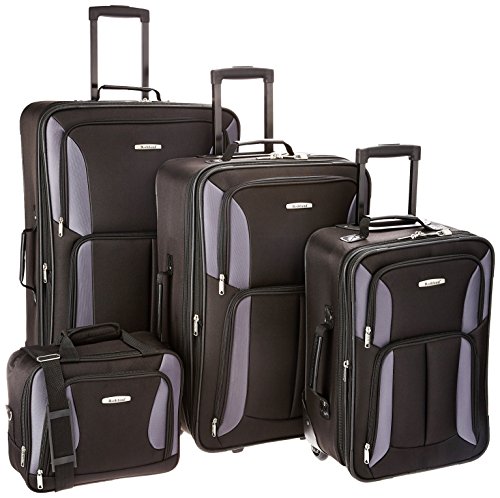 Rockland Journey Softside Upright Luggage Set,Expandable, Lightweight, Black, 4-Piece (14/19/24/28)