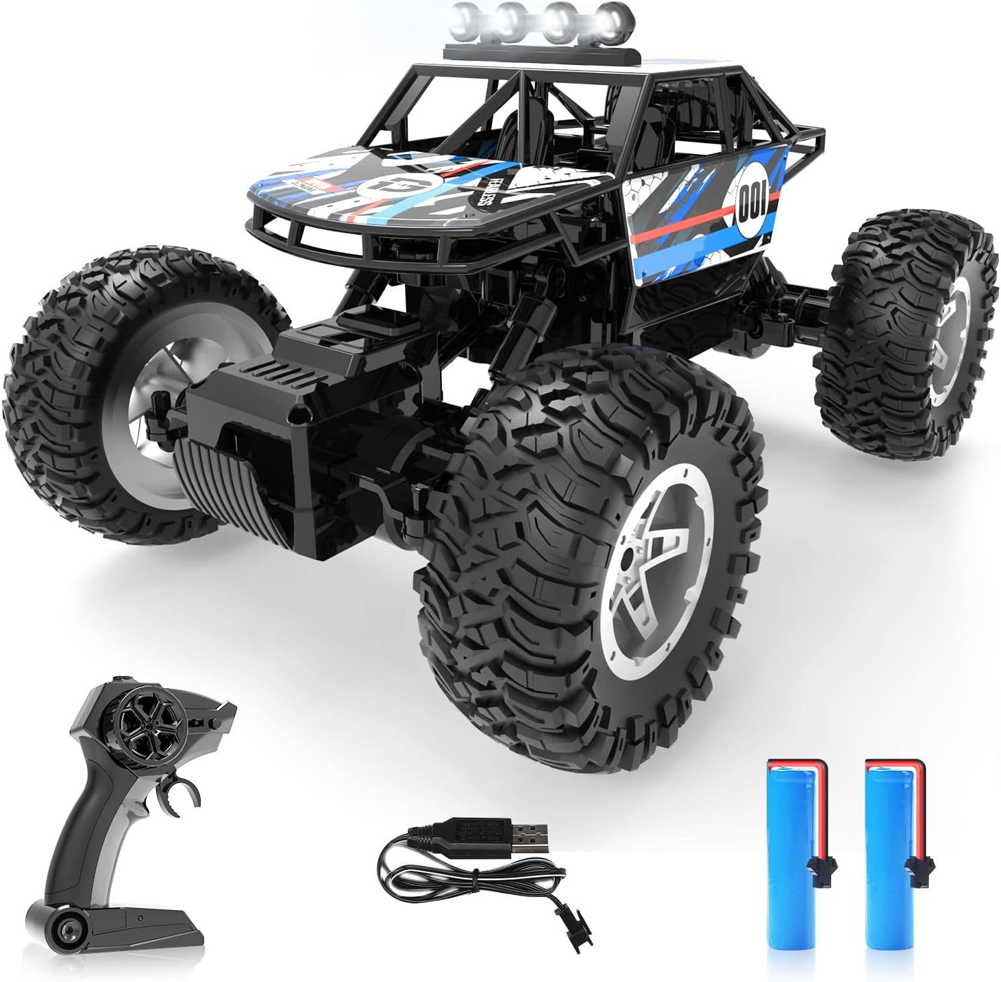 DEERC DE45 1:14 Remote Control Truck, RC Car Toy Rock Crawler, 4WD Off Road Monster Truck with Metal Shell Dual Motors LED Headlight 90 Min Play Pack of 2