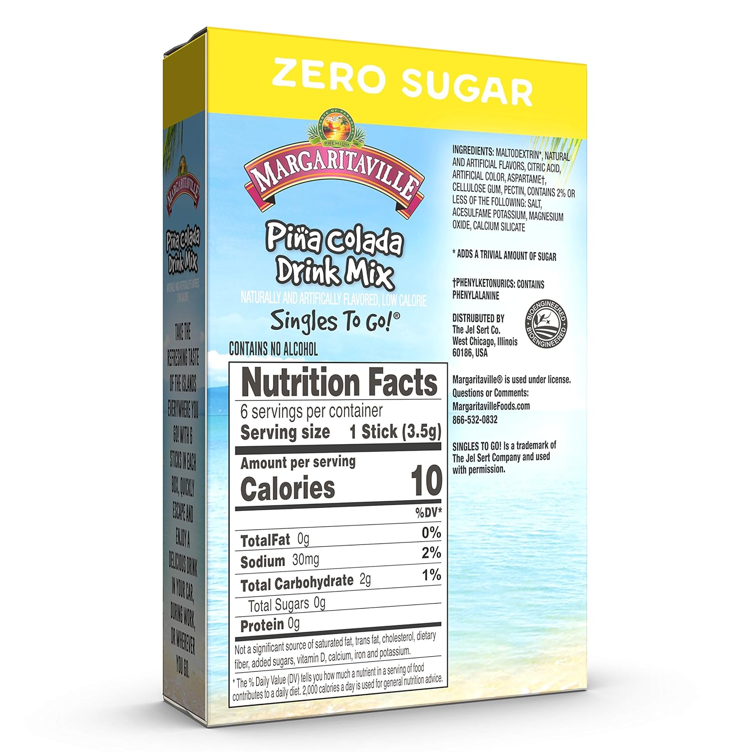 Margaritaville, Singles To Go Water Drink Mix Flavored NonAlcoholic Powder Sticks 6 Count, Pina Colada, 4.14 Ounce (Pack of 2)