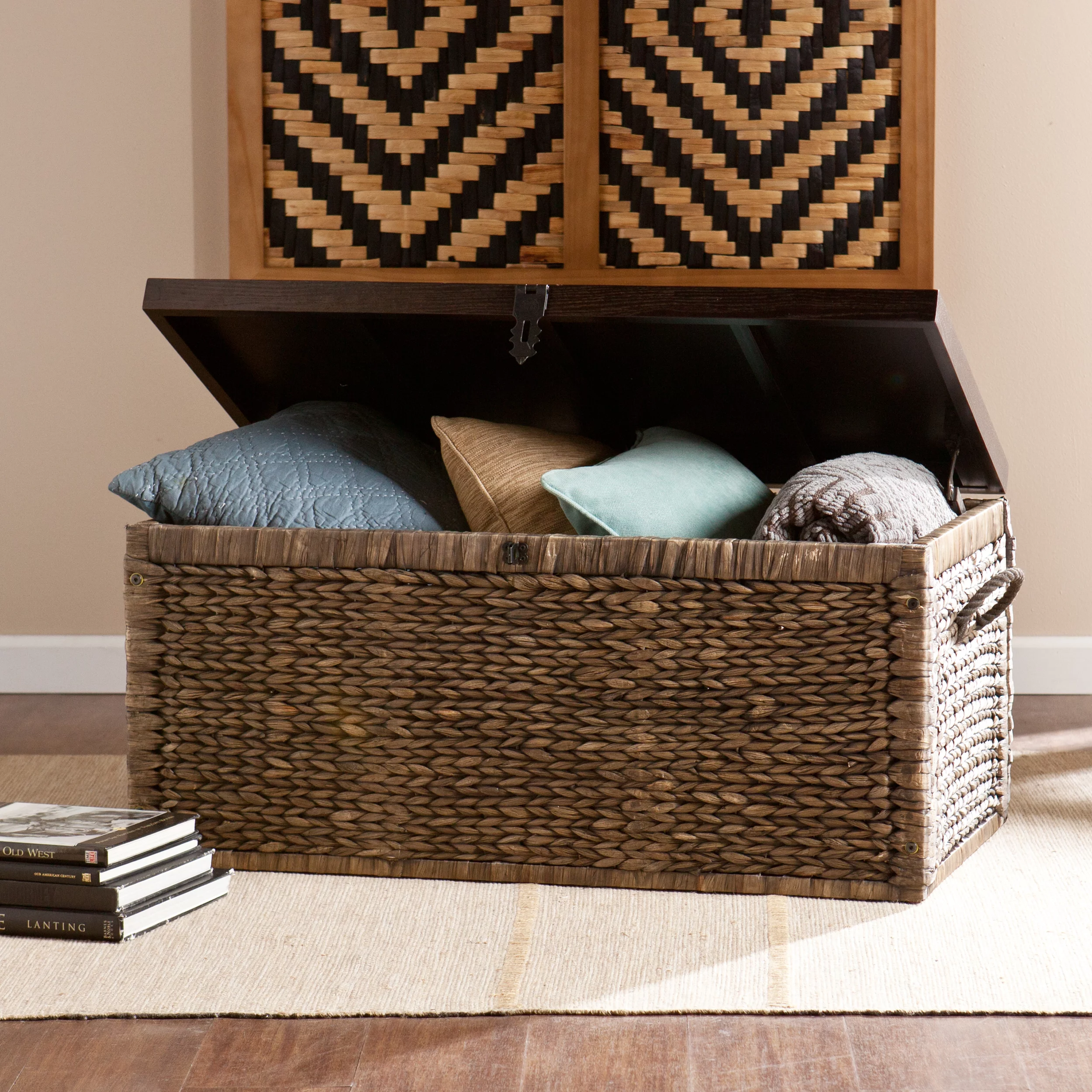 Samford Water Hyacinth Storage Trunk, Blackwashed with Espresso