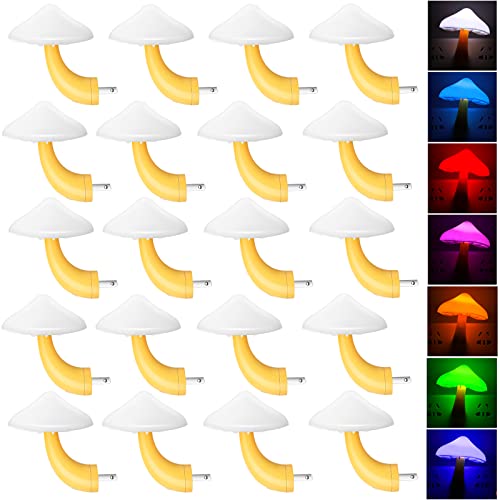 Tuanse 20 Pcs LED Color Changing Mushroom Night Light, Cute 7 Color Sensor Mushroom Shaped Plug in Lamp, Christmas Gift, Decorative Light Decor for Adults Room Bedroom Thanksgiving
