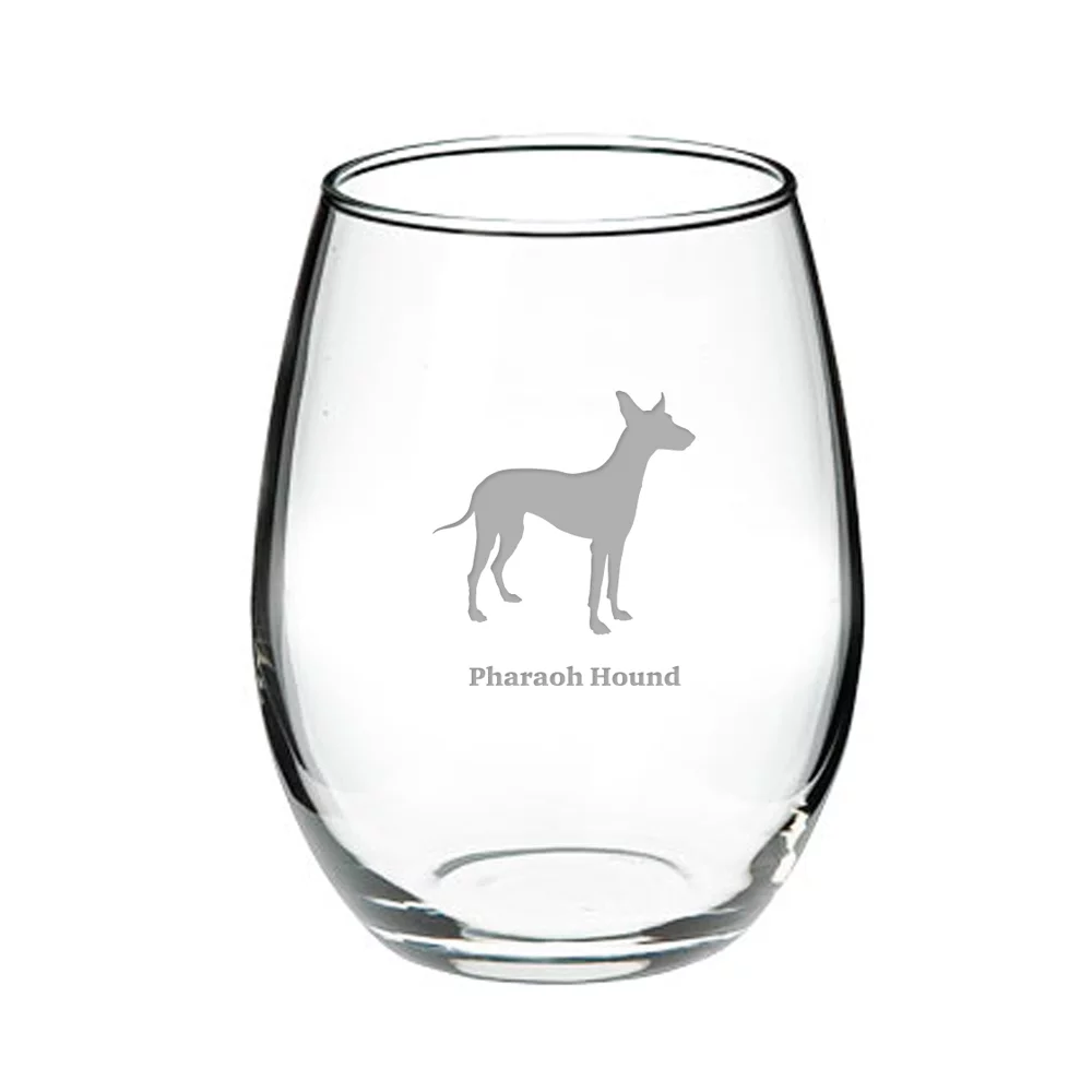Pharaoh Hound Deep Etched Stemless Red Wine Glass