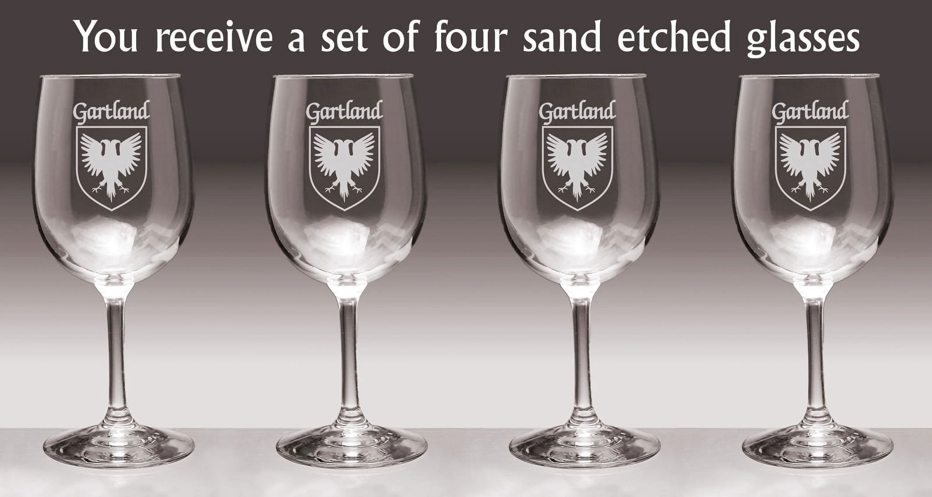 Gartland Irish Coat of Arms Wine Glasses - Set of 4 (Sand Etched)