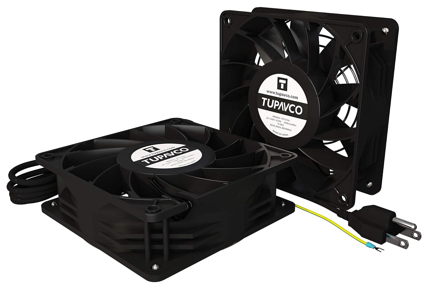 Network Cabinet Fan (Dual 2pc Kit) Server Rack Cooling (Rackmount Muffin Fans Pair 120mm 4in) 110V Cable (Extra Strong) Dual Ball for Side or Top Mount (Computer Equipment Ventilation) Tupavco TP1510