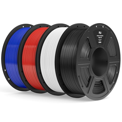 ELEGOO PLA Filament 1.75mm Bundle 4KG, 3D Printer Filament Dimensional Accuracy +/- 0.02mm, 4pcs 1kg Spool(2.2lbs) Fit Most FDM 3D Printers (Black, White, Dark Blue, True Red)