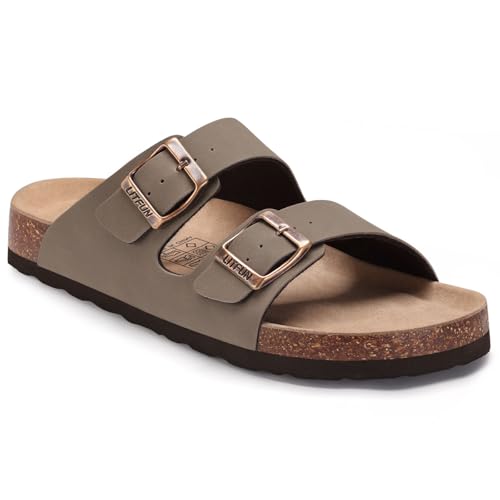 Litfun Women's Cork Footbed Sandal Summer Slip On Slide Sandals with Adjustable Buckle