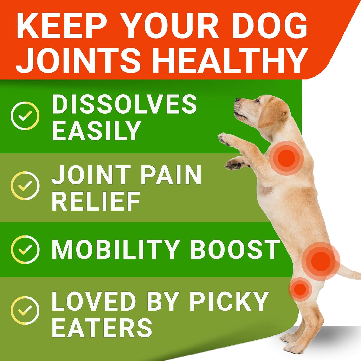 Glucosamine Tablets for Dogs - Joint Supplement w/Omega-3 Fish Oil - Chondroitin, MSM - Advanced Mobility Chews - Joint Pain Relief - Hip & Joint Care - 120 Ct - Made in USA