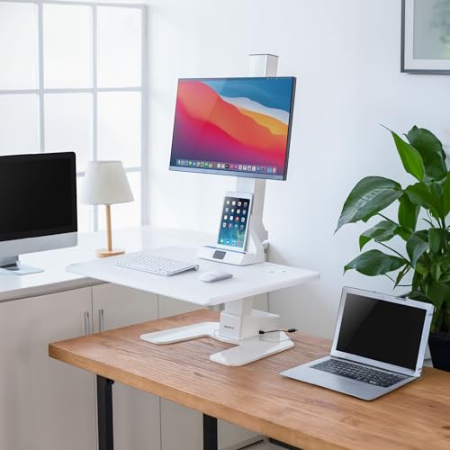 Mount-It! Electric Standing Desk Converter - Motorized Sit-Stand Desk Riser with Monitor Mount, Standup Powered Desktop Lift for Single Monitor up to 32