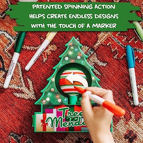 Christmas Tree Decorating Kit - Includes Christmas Tree DIY Ornament Decorating Spinner Arts and Crafts Kit and 8 Colorful Quick Drying Markers [Cap Colors May Vary]