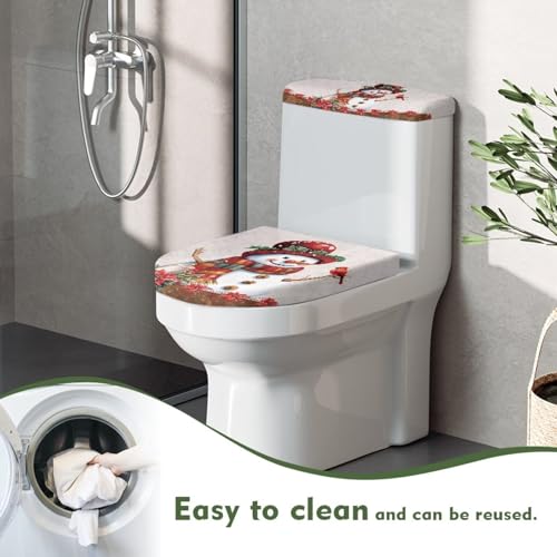 Christmas Bow Bell Toilet Tank Lid Cover and Toilet Seat Lid Cover 2 Pcs Set Toilets Covers with Elastic Cloth Fits Most Toilets Tanks & Lids