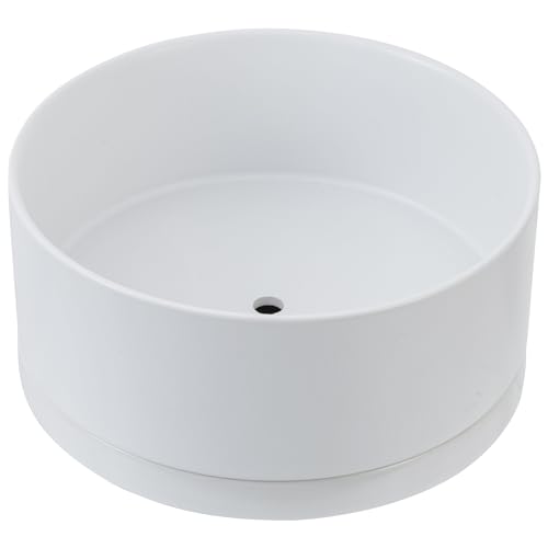MyGift Cylindrical White Ceramic 7 Inch Plant Pot with Drainage Hole and Removable Tray, Indoor Outdoor Small Succulent Planter