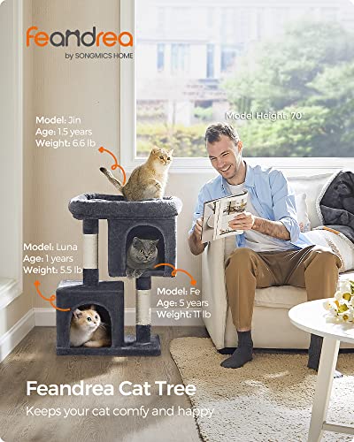 Feandrea Cat Tree, 26.4-Inch Cat Tower, S, Cat Condo for Kittens up to 7 lb, Large Cat Perch, 2 Cat Caves, Scratching Post, Light Gray UPCT611W01