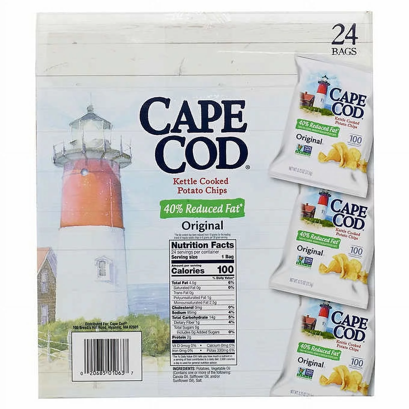 Cape Cod Kettle Cooked Potato Chips, Original, 0.75 oz, 24 ct