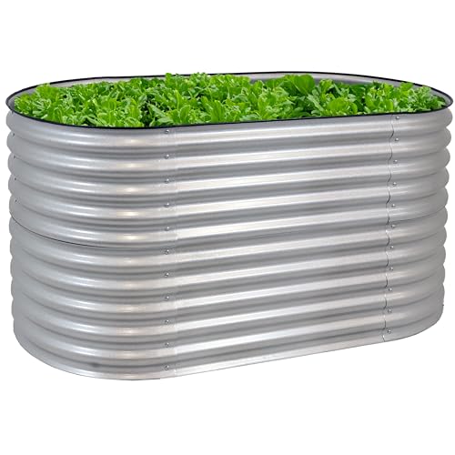 Sunnydaze 62.5-Inch Oval Raised Garden Bed - Stackable Steel Vegetable Flower Bed Planter Kit with Rubber Edge Trim - Brown