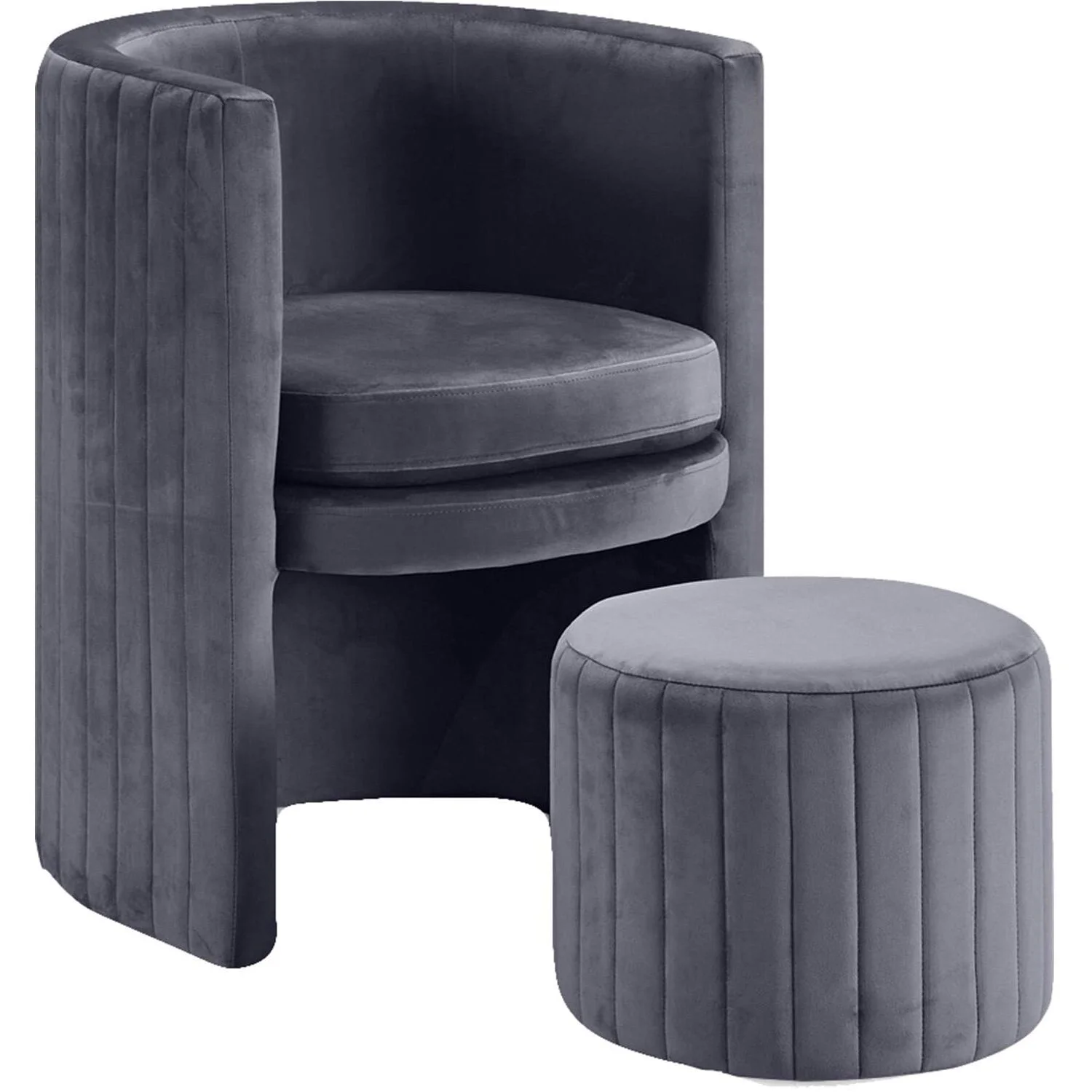 Best Master Seager Gray Velvet Round Arm Chair with Ottoman
