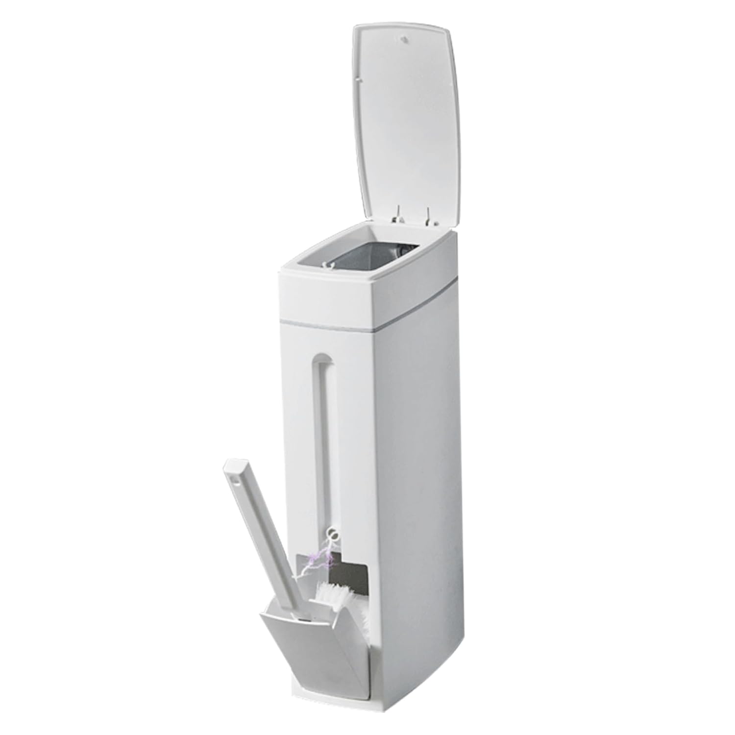 Bathroom Trash Can Set 16.5x8x4.3in 1.2-Gallon Slim Bathroom Bin with Toilet Brush Holder Press-Opening White Rectangular Toilet Trash Can Slim Trash Can with Lid Rubbish Bin Waste Paper Bin