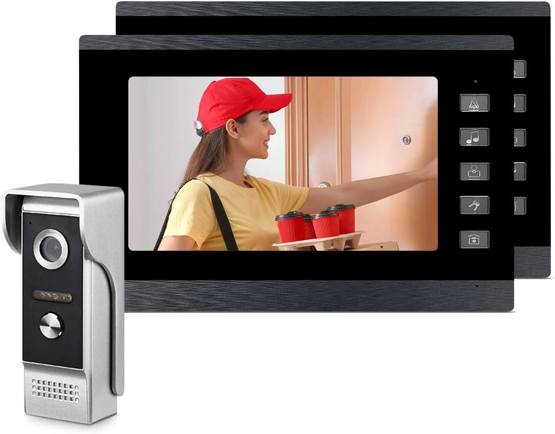 Video Intercom System,Wired Video Doorbell WOLILIWO Video Doorphone System Support Unlock,Dual-Way Intercom for Home Office,Easy Installation (1pcs Camera 2pcs Monitor)