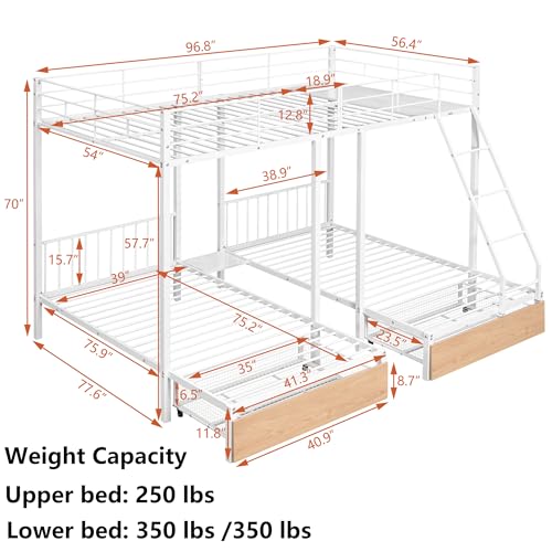 Heavy Duty Triple Bunk Bed for 3 Kids, Twin Over Twin & Twin Bunk Beds with Guardrails and Ladder, Twin Over 2 Twin Triple Bunk for Kids, Teens, Black Triple Bunk Bed Twin Size