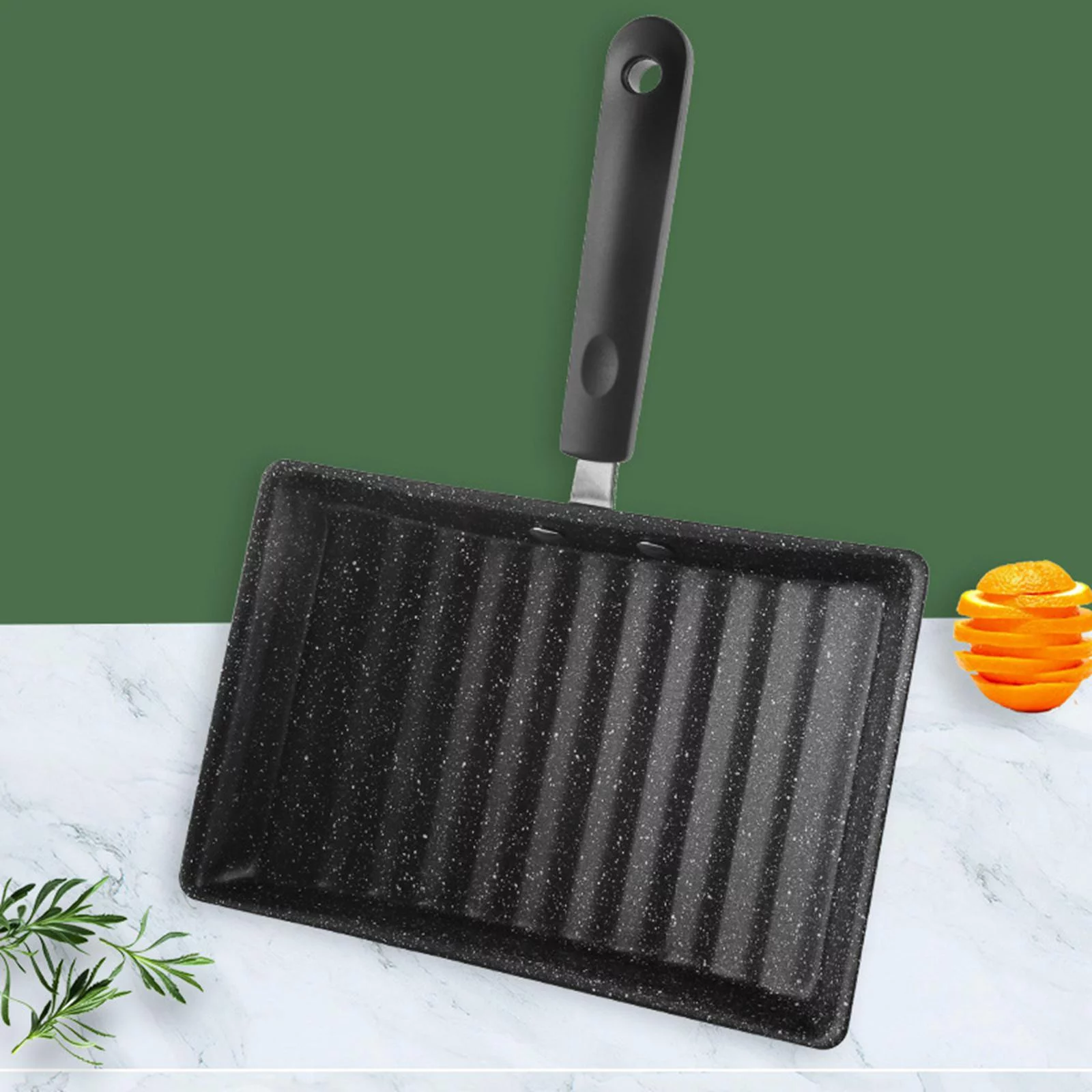 Frying Pan, with Handle Rectangle Bottom Japanese Omelette Fry Roll Steak Breakfast Cooking