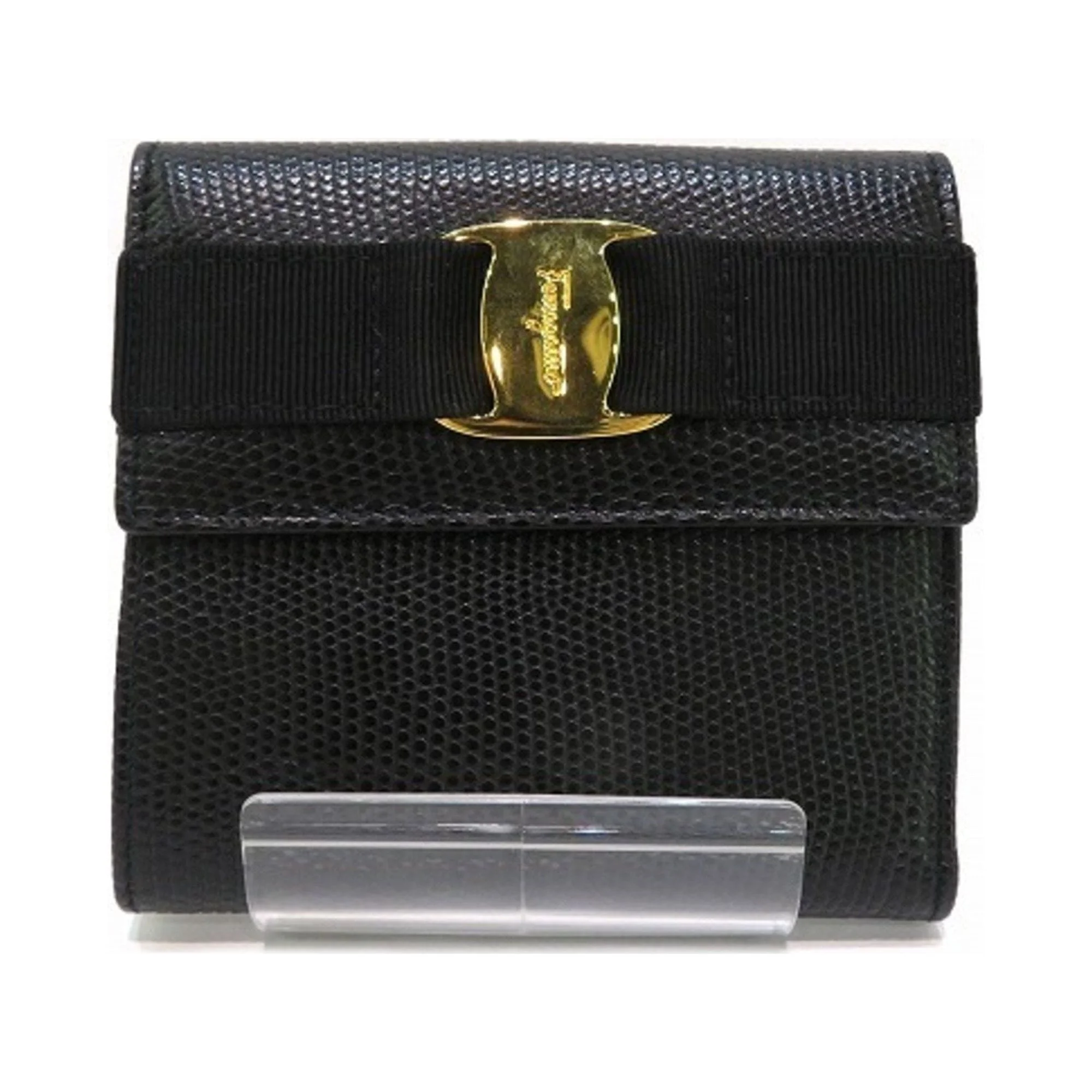 Pre-Owned Salvatore Ferragamo Ferragamo Valaribbon 22 3058 Clasp Black Bifold Wallet Women's (Fair)