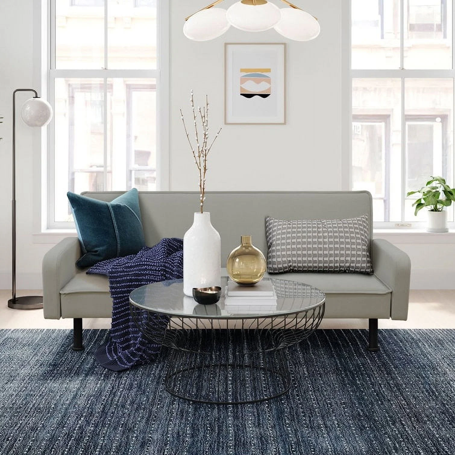 Convertible Sleeper Futon Sofa Bed Small Euro Lounger Daybed Couch for Living Room Bedroom Flannel